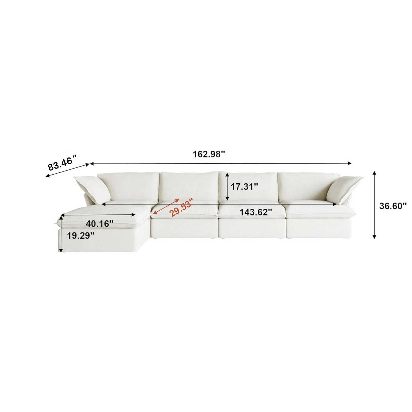 Modular Luxe 4-Seater Sectional in White
