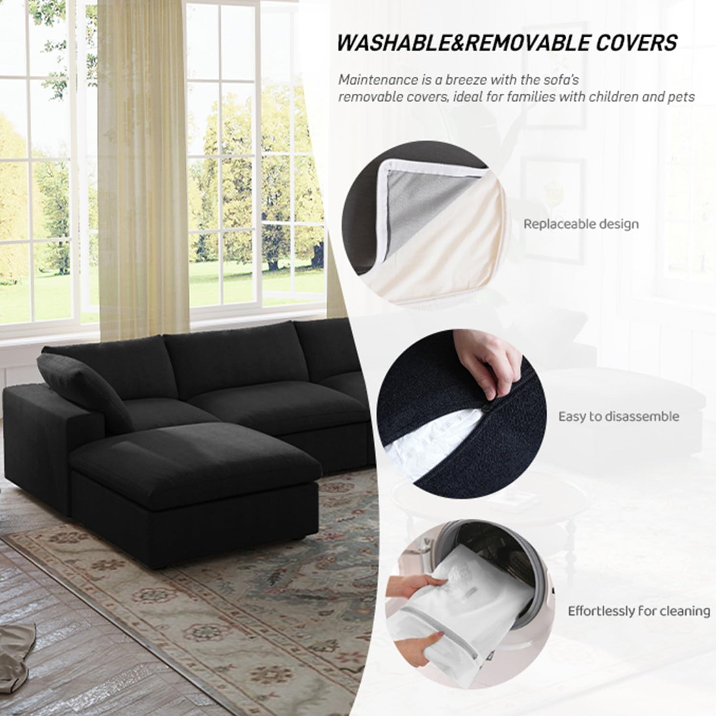 Classic Modular 5-Seater Corner Sectional in Black